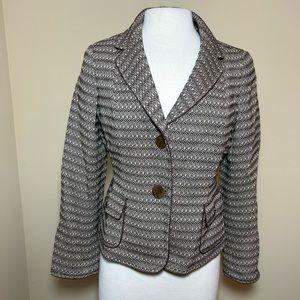 TALBOTS petites 10P twill brown and cream blazer wool blend Jacquard career